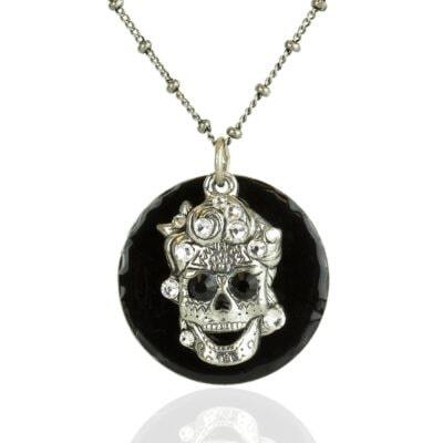 Catrina Crystal Sugar Skull Charm Necklace