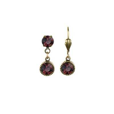 Bezel Set Brass Earrings Burgundy