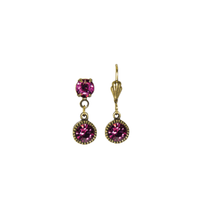 Bezel Set Brass Earrings Fuchsia