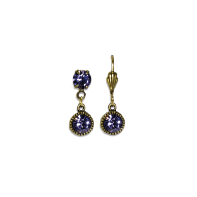 Bezel Set Brass Earrings Tanzanite
