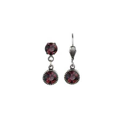 Bezel Set Silver Earrings Burgundy
