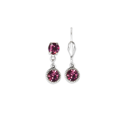 Bezel Set Silver Earrings Fuchsia