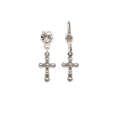 Isabella Silver Small Crystal Cross Earrings