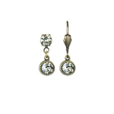 Bezel Set Brass Earrings Crystal Silver Shade