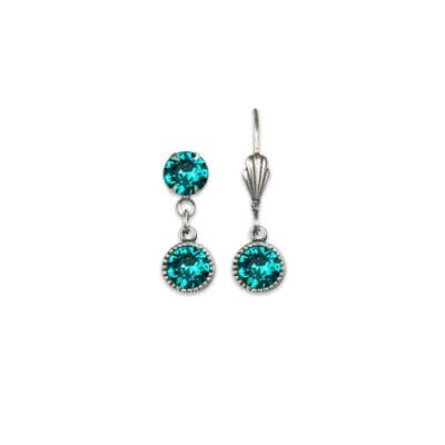 Bezel Set Silver Earrings Blue Zircon