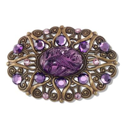 Anne’s Vault Forever Purple Feather Stone and Crystal Brooch