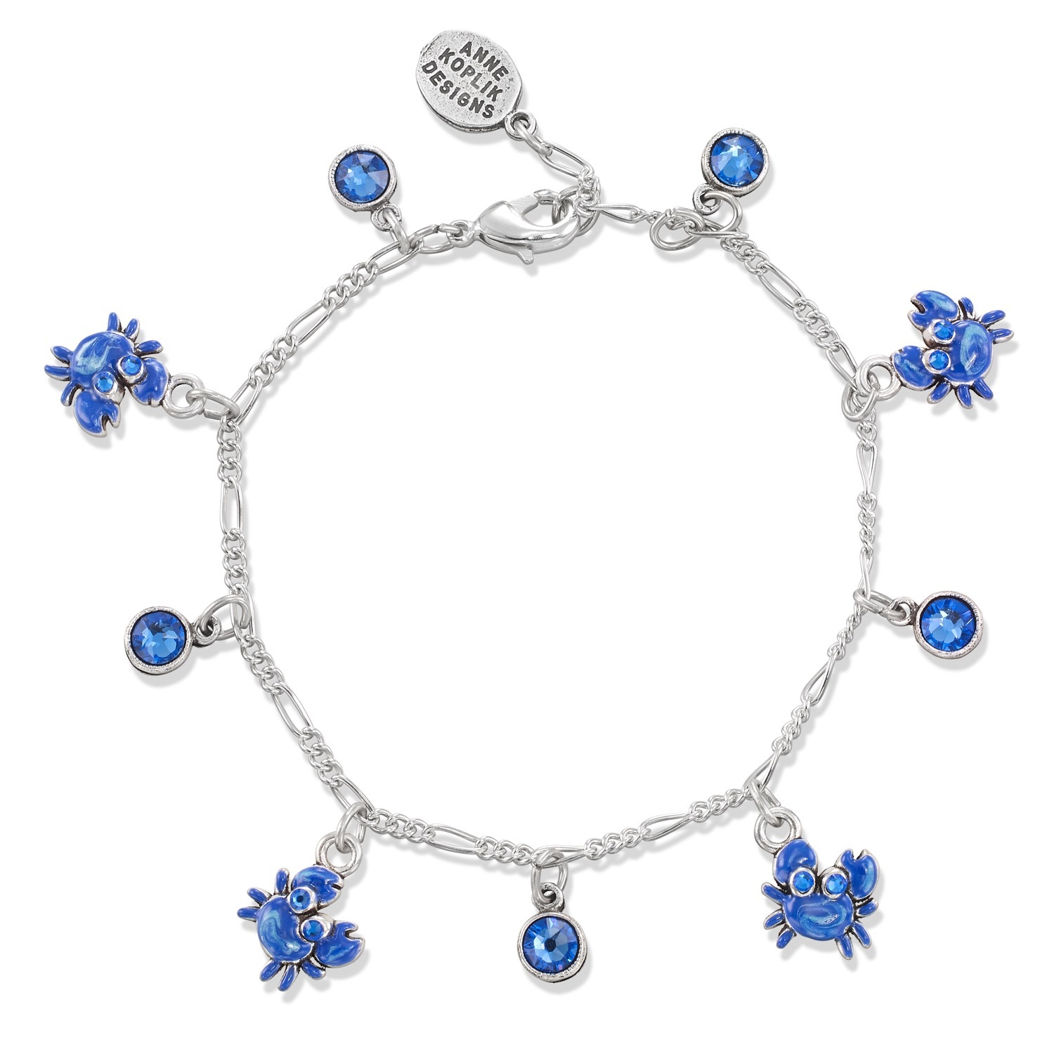 Ocean Coast Sparkling Blue Crab Crystal Charm Bracelet