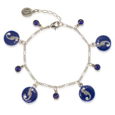 Deep Blue Marine Coastal Seahorse Charm Crystal Bracelet