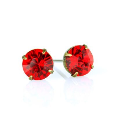 Brass Light Siam Crystal Stud Earrings