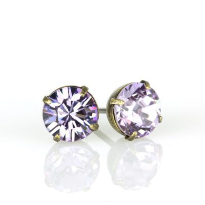 Brass Violet Crystal Stud Earrings