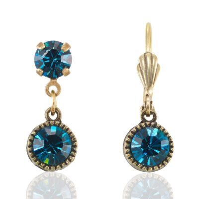 Bezel Set Brass Earrings Teal