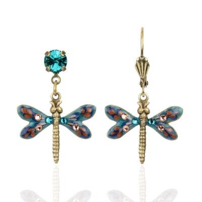 Jill's Garden Flower Dragonfly Blue Zircon Crystal Earrings