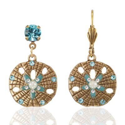 Sand Dollar Coastal Beach Treasure Pearl Crystal Earring