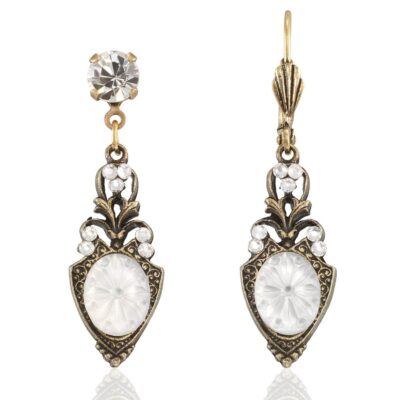 Etched Oval Shape Glass Treasure Crystal Earrings