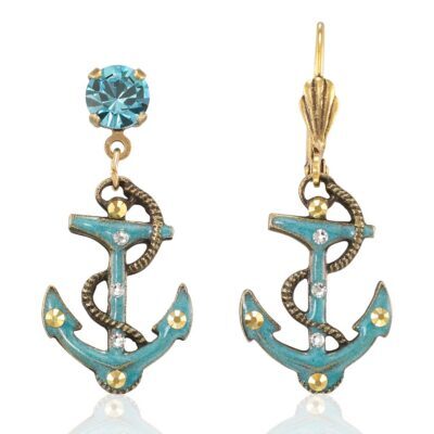 Summer Coast Admiral Anchor Charm Turquoise Crystal Earring