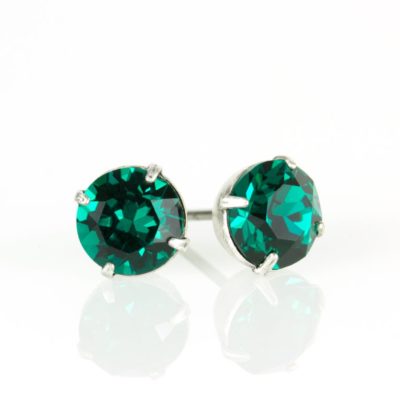 Silver Emerald  Crystal Stud Earrings