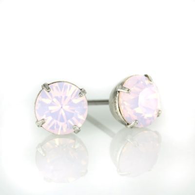 Silver Rosewater Opal Crystal Stud Earrings