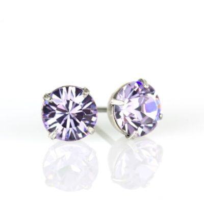 Silver Violet Crystal Stud Earrings
