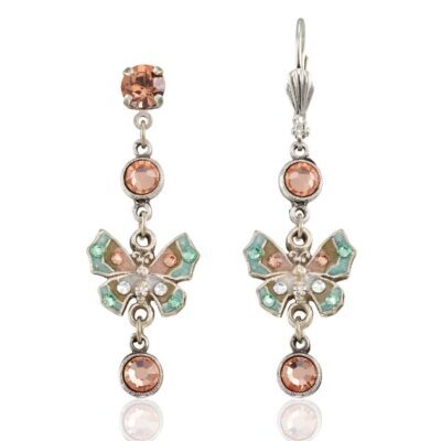 Pastel Green & Peach Elegant Butterfly Crystal Drop Earring