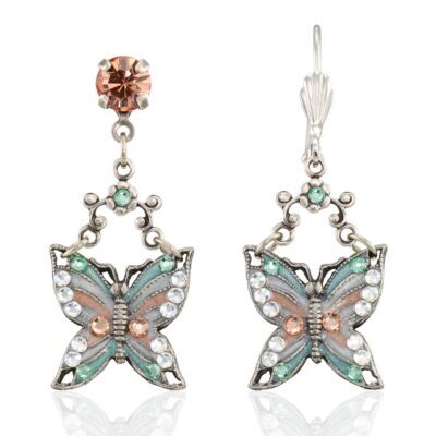 Soft Spring Green & Peach Butterfly Dangle Crystal Earring