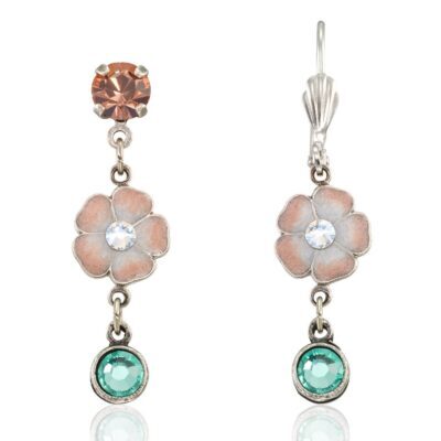 Green & Peach Garden Crystal Drop Flower Earring