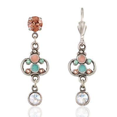 Floral Swirl Grean & Peach Crystal Drop Earring