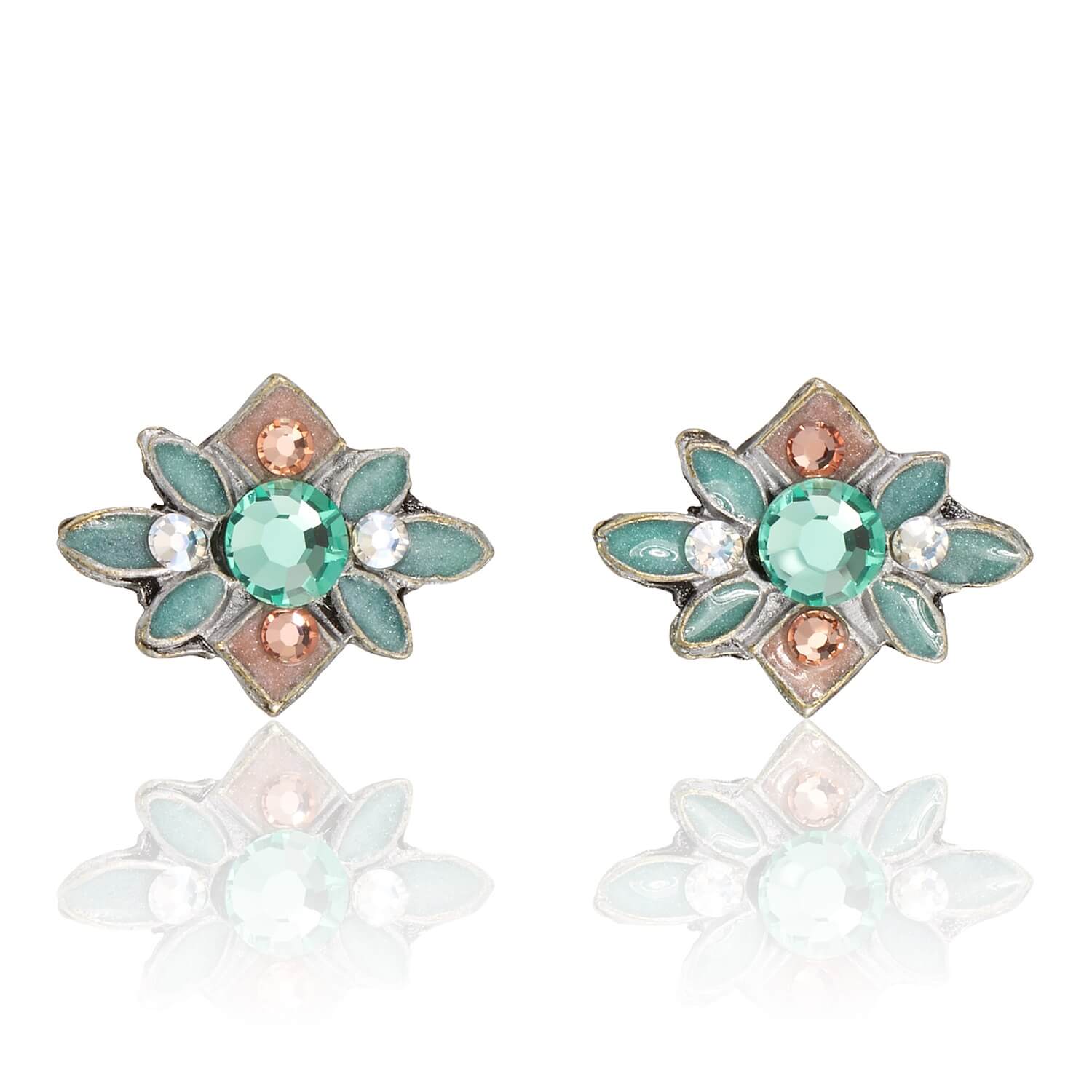 Moonlight Trellis Peach & Green Flower Crystal Post Earring