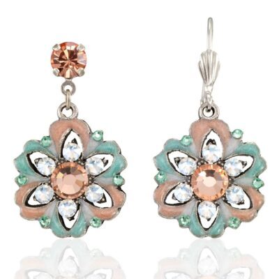 Starburst Peach & Green Crystal Flower Pendant Earring