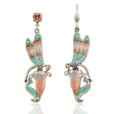 Flowering Meadow Green & Peach Dragonfly Crystal Earring
