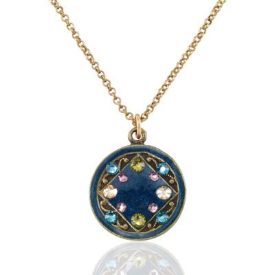 Small Teal Circle of Life Rhombus Dangle Crystal Earrings
