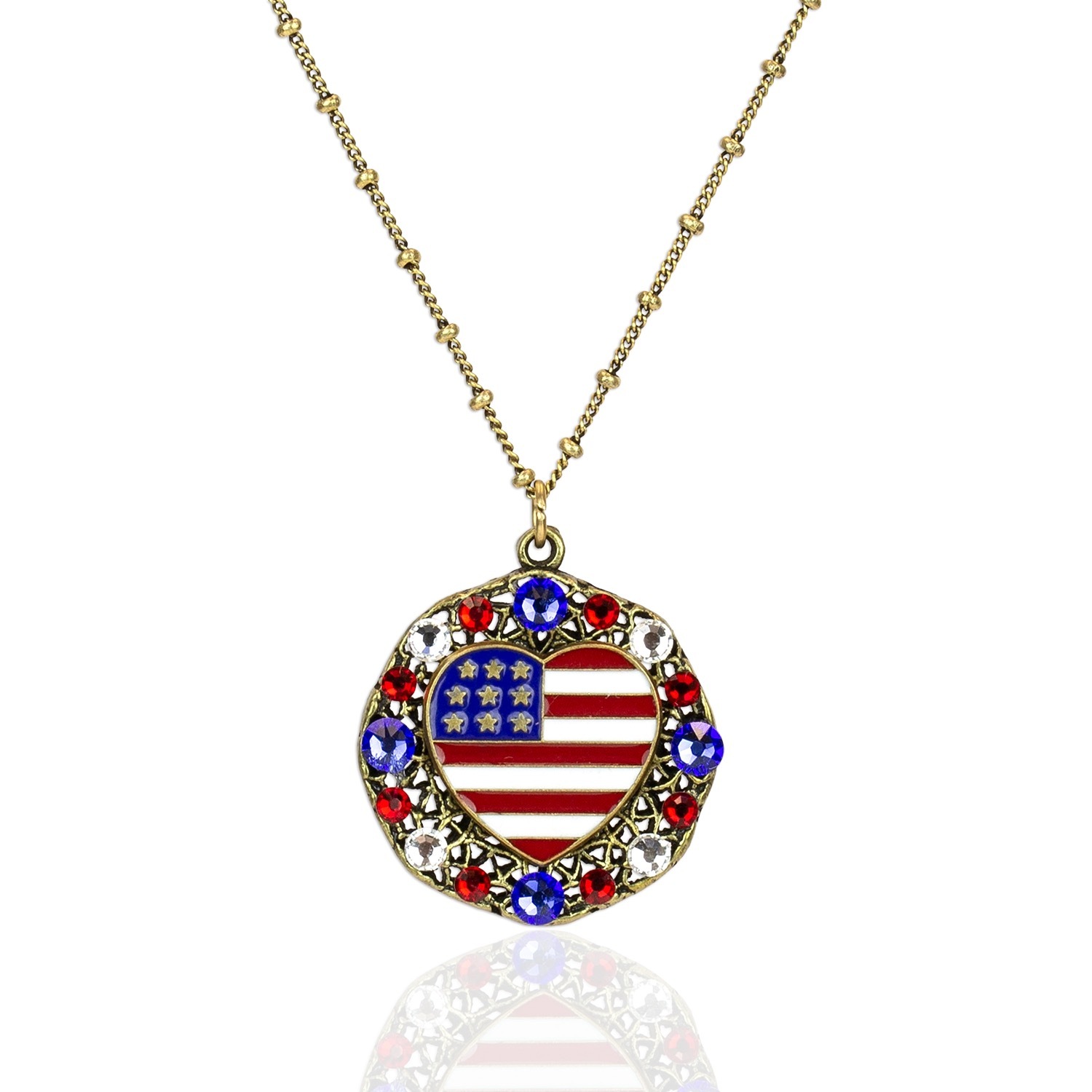 Patriotic Americana USA Flag Heart Charm Necklace - Anne Koplik