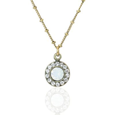 White Opal Halo Crystal Pendant Necklace