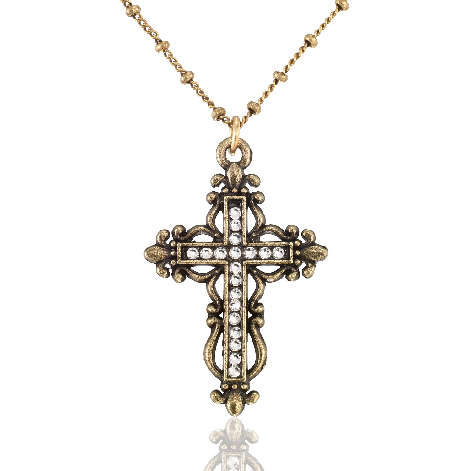 Vintage Inspired Ornate Devotion Crystal Cross Necklace