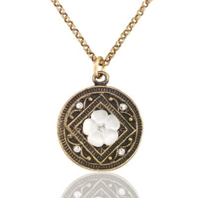 Heirloom Inspired Floral Crystal Medallion Necklace