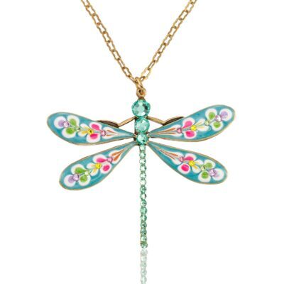 Brite Burst Floral Bouquet Large Dragonfly Crystal Necklace