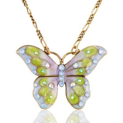 Artisan Enameled Pastel Dream Butterfly Crystal Necklace
