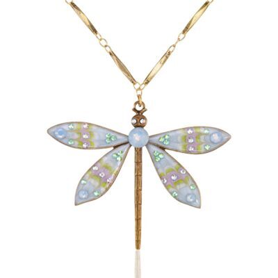 Light Pastel Dream Large Dragonfly Crystal Necklace