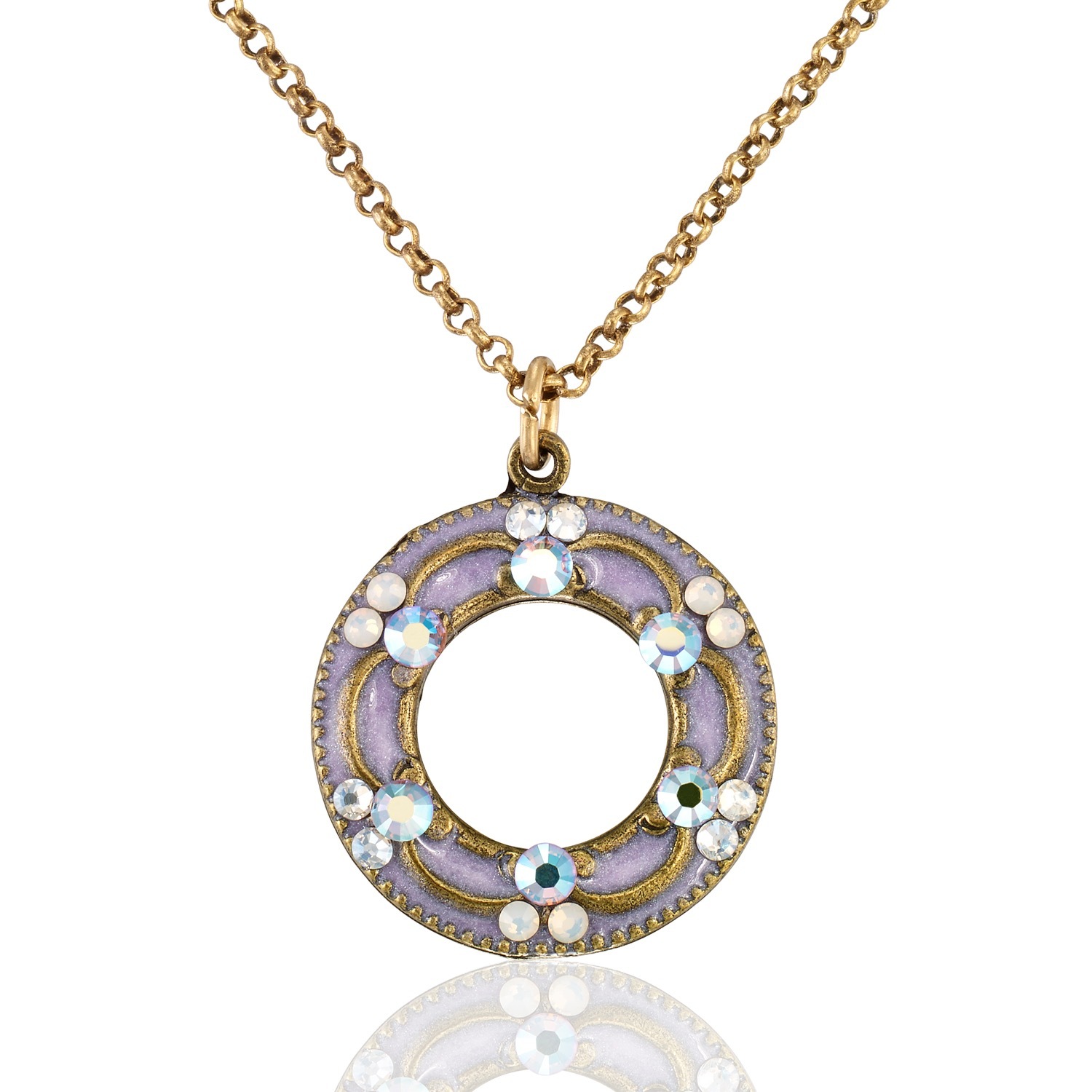 Lilac Spring Floral Wreath Vintage Inspired Crystal Necklace