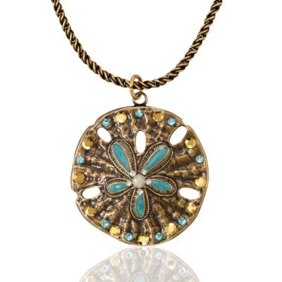 Sand Dollar Coastal Beach Treasure Pearl Crystal Necklace