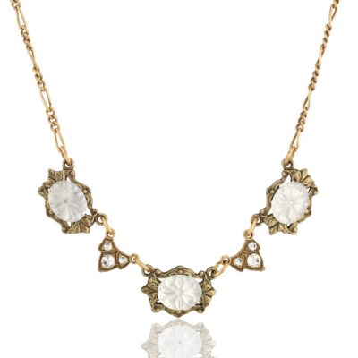 Etched Oval Shape Glass Treasure Crystal Collar Necklace