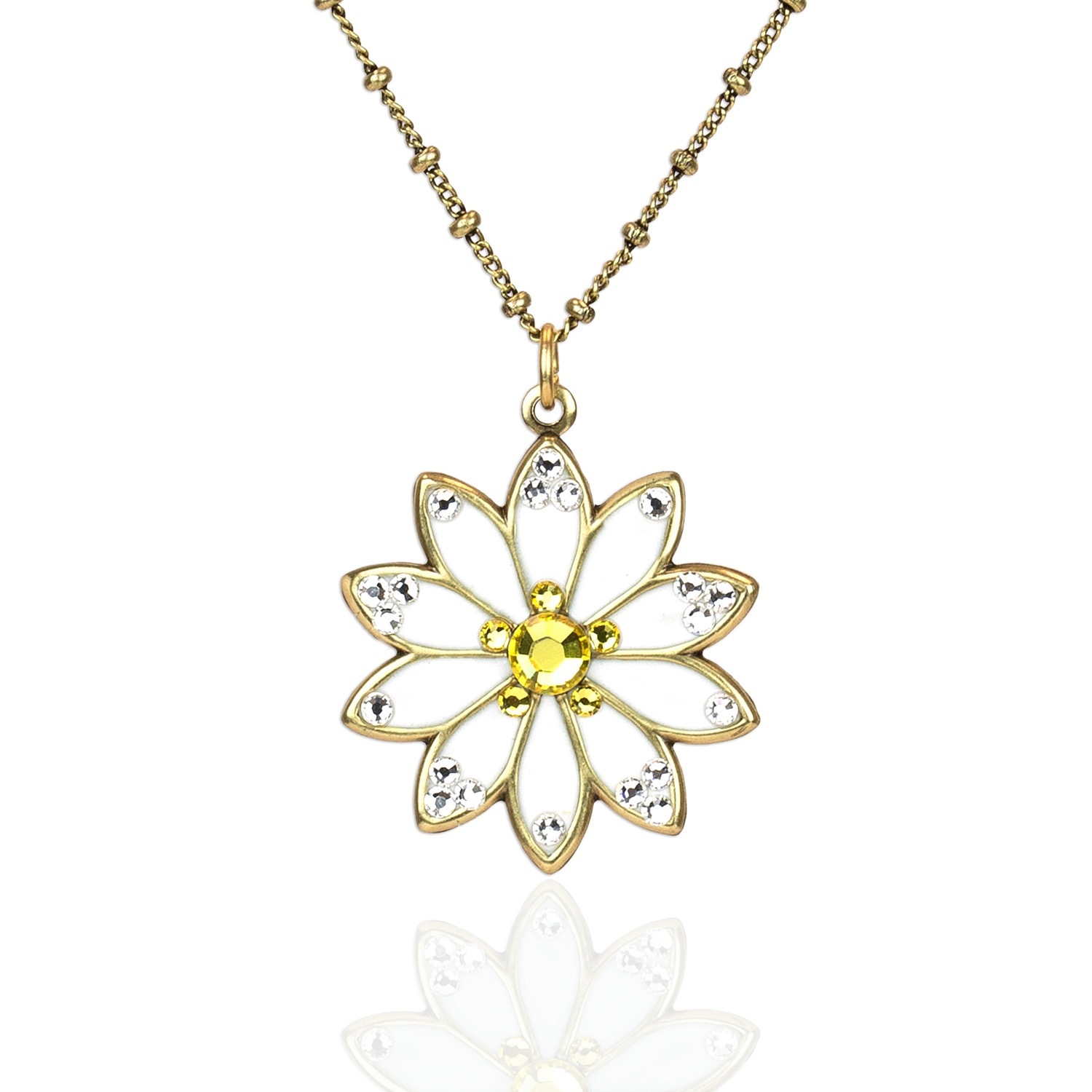 New Beginnings Pure White Daisy Flower Crystal Necklace - Anne