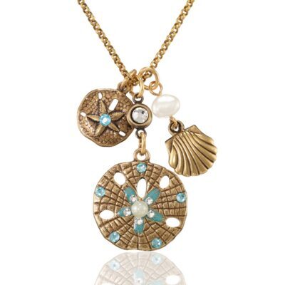 Seashell Sand Dollar Beach Charm Pearl Crystal Necklace
