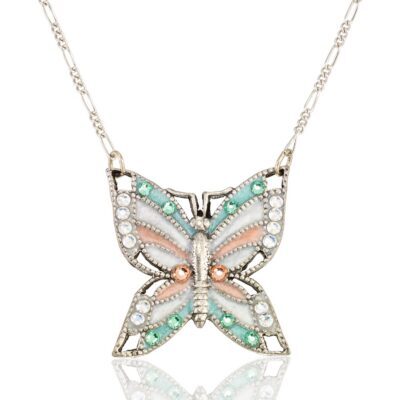 Soft Spring Green & Peach Butterfly Crystal Necklace