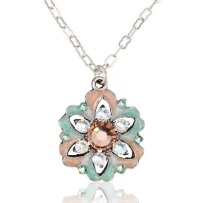 Starburst Peach & Green Crystal Flower Pendant Necklace
