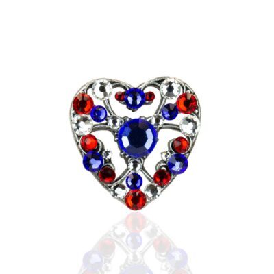 I Love America Filigree Crystal Heart Patriotic Brooch