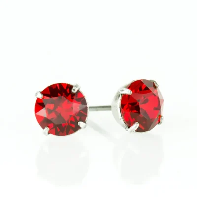 Silver Light Siam Crystal Stud Earrings
