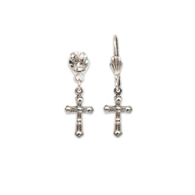 Isabella Silver Small Crystal Cross Earrings