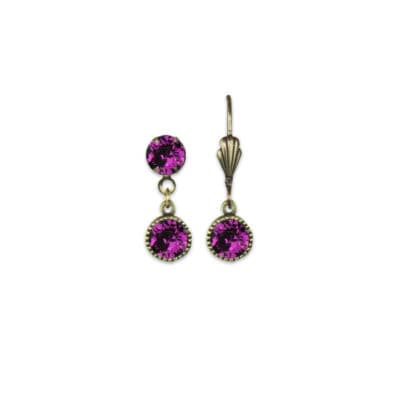 Bezel Set Brass Earrings Amethyst