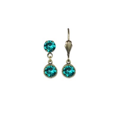 Bezel Set Brass Earrings Blue Zircon