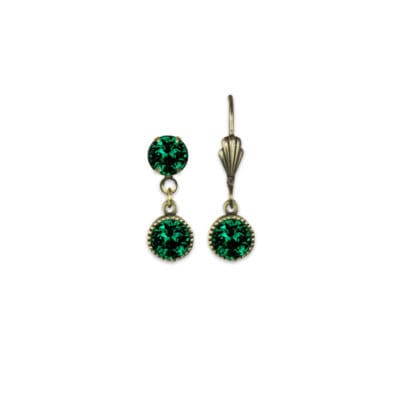 Bezel Set Brass Earrings Emerald